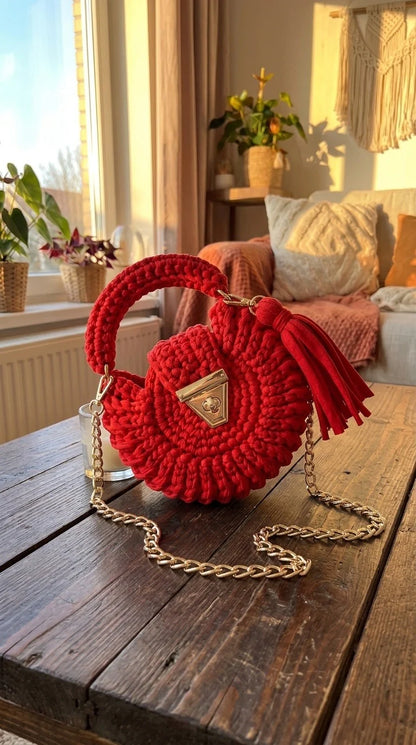 Shellure™ Handcrafted Crochet Bag — Gold Chain & Tassel | Boho Crossbody